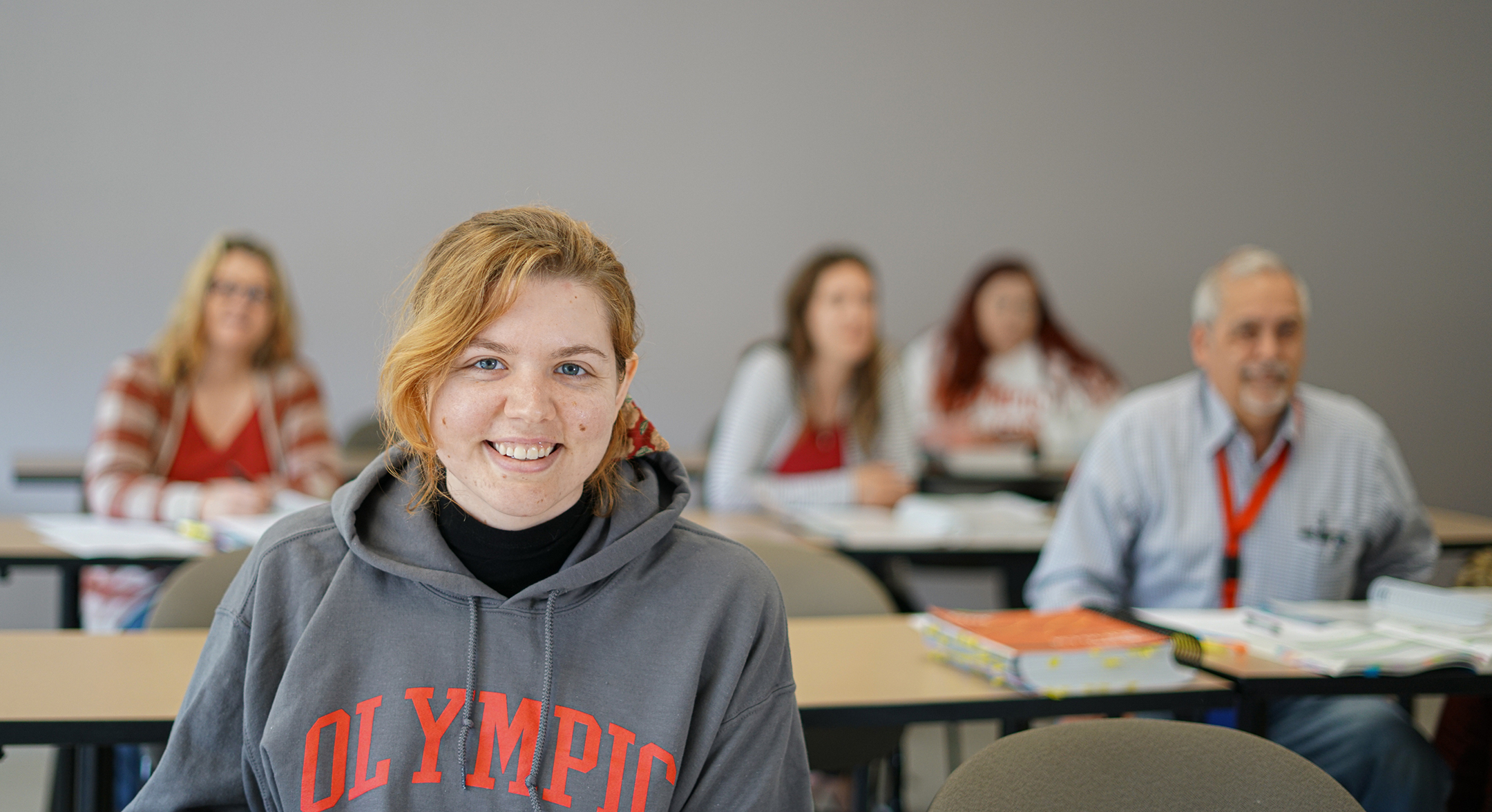 Female student in classroom.
