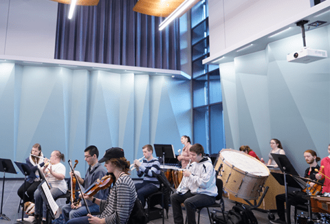 Band in classroom.