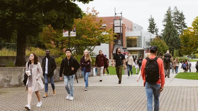 Students walking on the Bremerton Campus