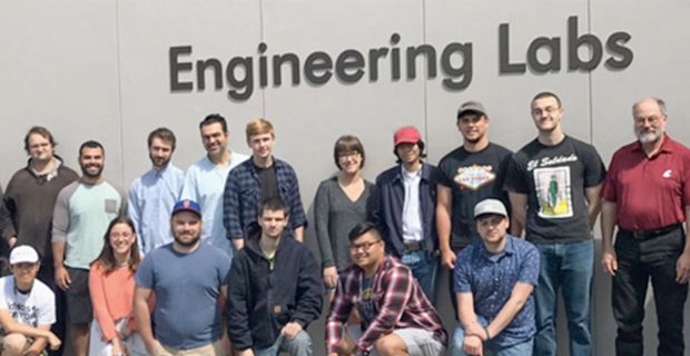 Students standing in front of the Engineering labs