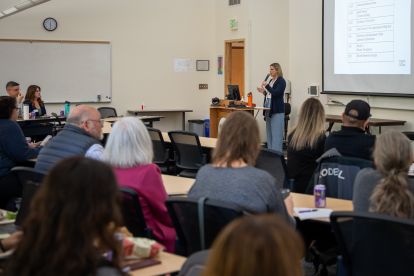 Alyson Rotter addresses crowd at Big Blur kickoff meeting
