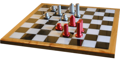 A chessboard with pieces made using 3D printing technology