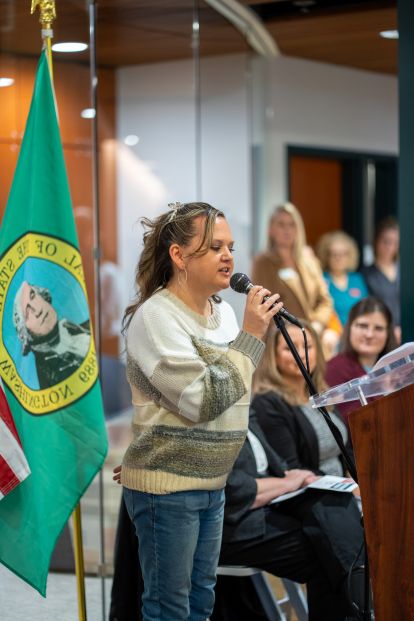 Washington State Rep. Tarra Simmons speaking at ribbon cutting ceremony