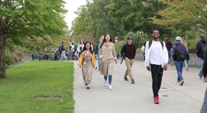 Student walking on campus