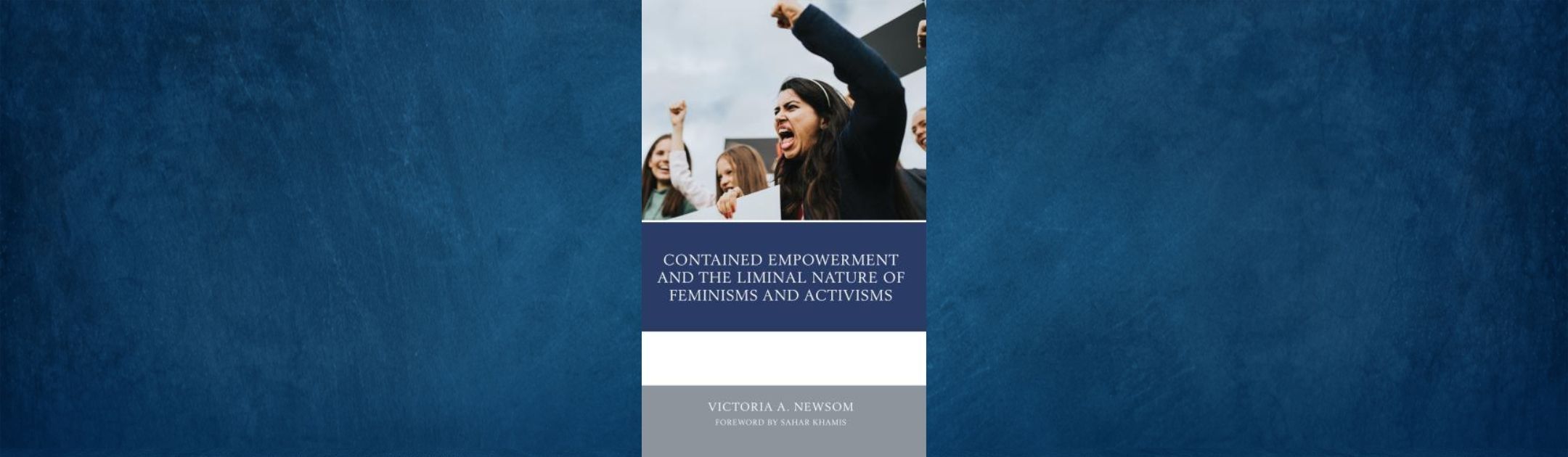 Contained Empowerment book cover and blue background.