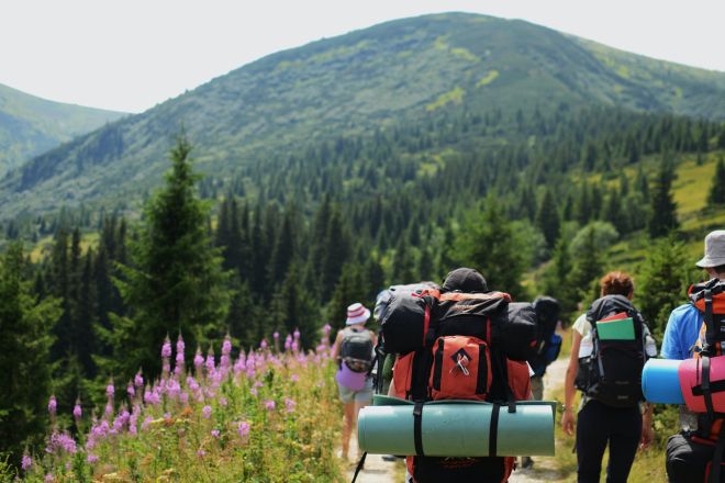 Hikers in the foothills.