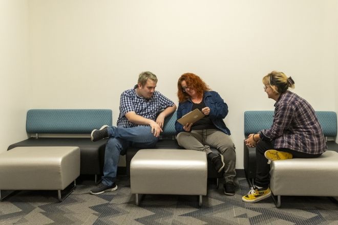 Students in a script writing workshop