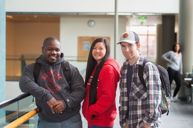 Groups of students in bldg. 7