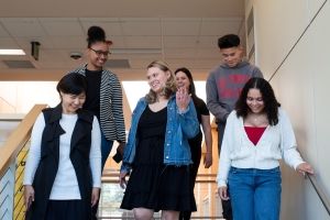 Photo of 2024 SGOC officers walking down stairs