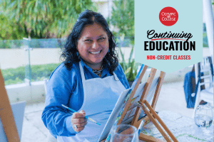 Continuing Education. Woman painting on easel. 