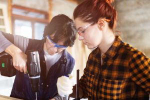 Female construction workers.