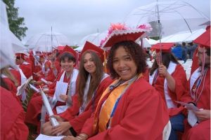 Students in cap and gown.