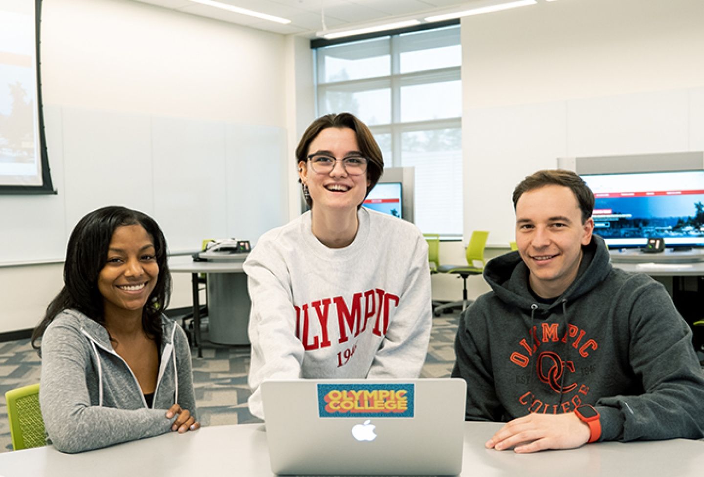Student in classroom at laptop