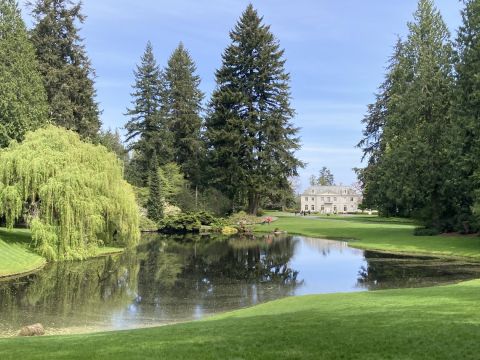 Picturesque green landscape and pond at Bloedel Reserve