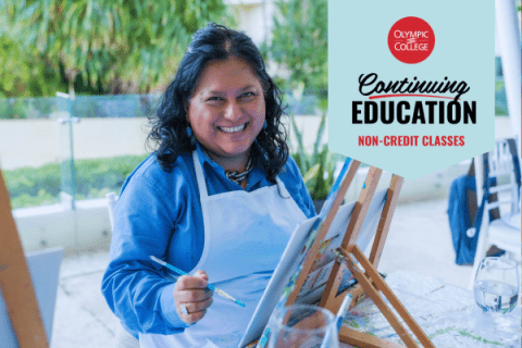 Continuing Education. Woman painting on easel.