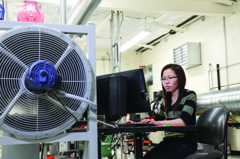 Female Engineer at computer
