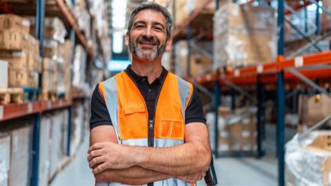 Warehouse worker in safety vest