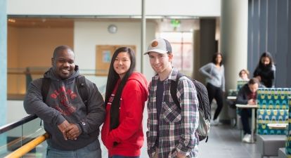 Groups of students in bldg. 7